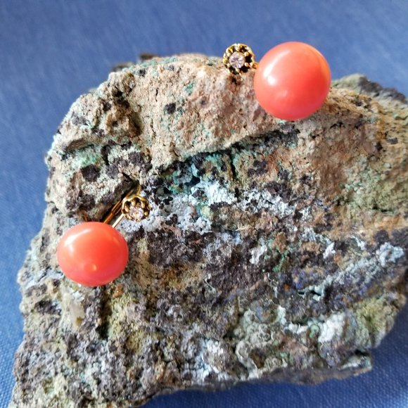 Orange-ish Resin and Rhinestone Leverback Earrings - NWOT - Picture 6 of 9